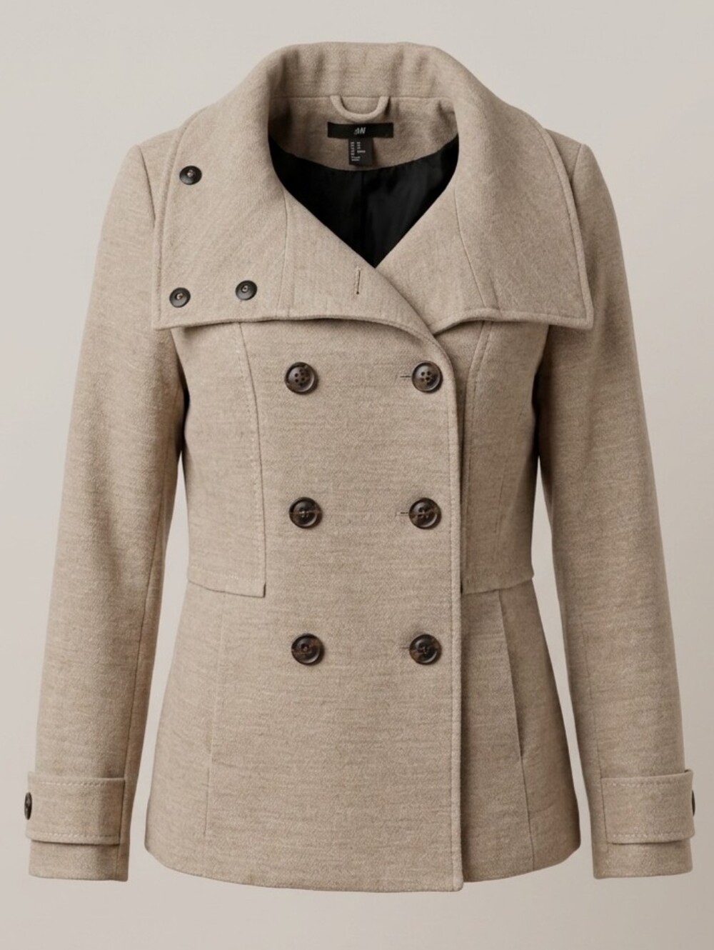 H&M Capsule Minimalist Women's Double-Breasted Tan Taupe Tailored Peacoat Size 4